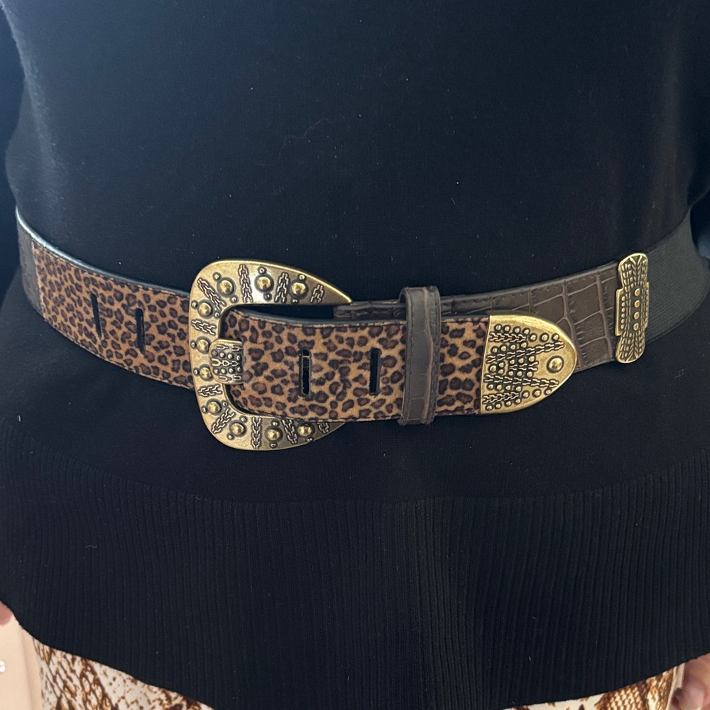 Chico's Animal Print Belt with Gold Accents